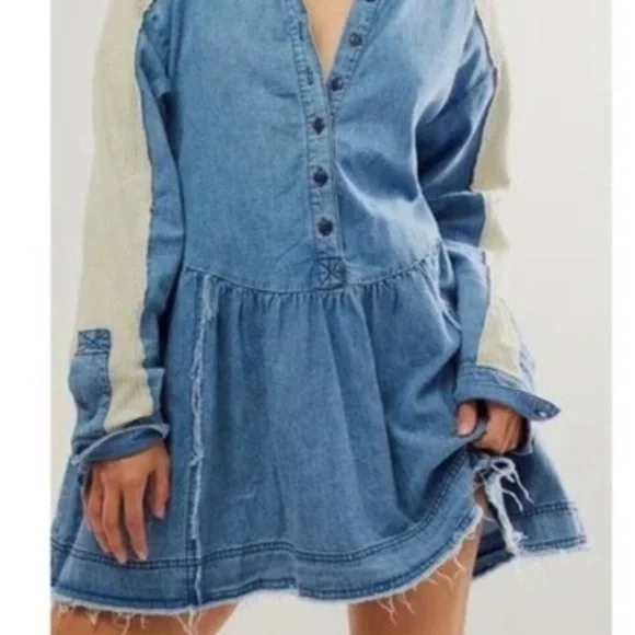 Free People Denim & Thermal Long Sleeve Dress XS NWOTS - Picture 5 of 9